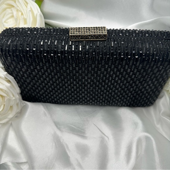 Black Beaded Evening Clutch – Formal Wedding Party Bag with Gold Chain NWT - Picture 7 of 15